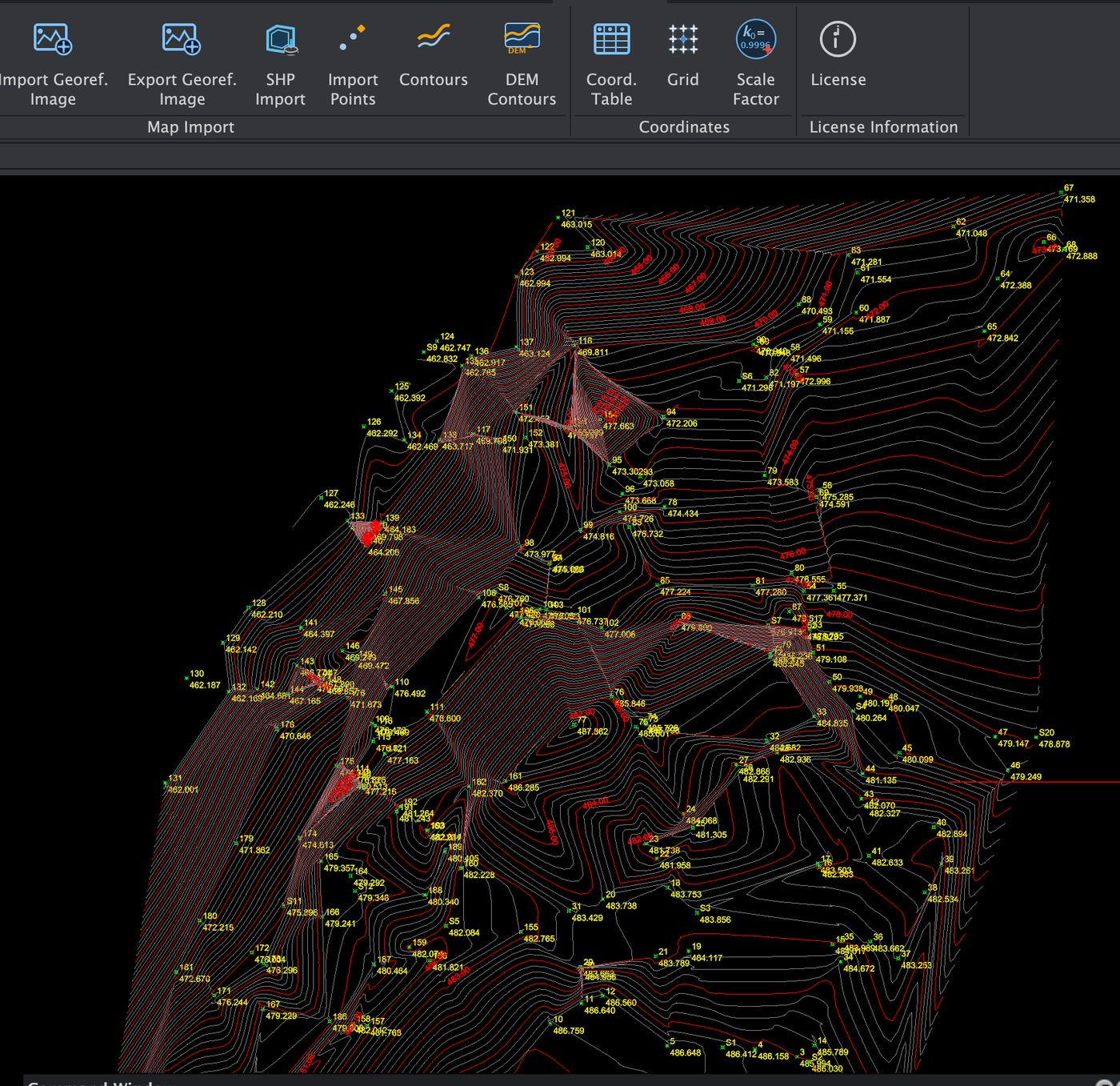Contour lines generated from survey points on macOS — topographic map CAD plugin for Apple Mac